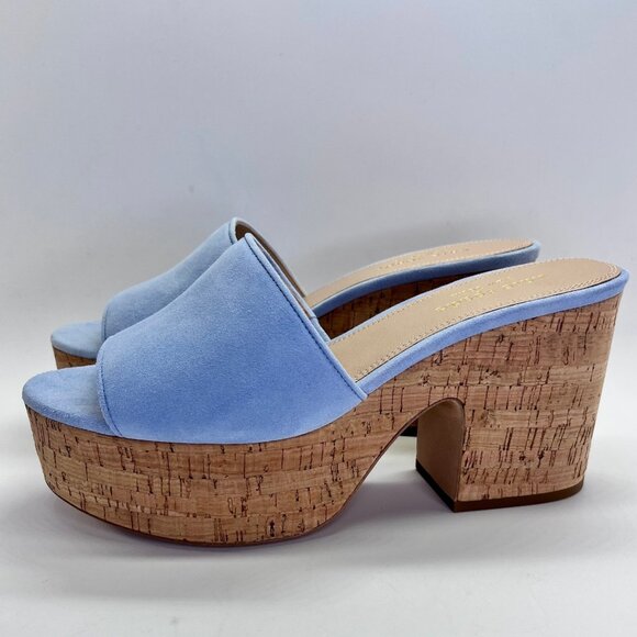 Kate Spade Ibiza Suede Sandals Size 9B Sky Blue Cork Platform Heels Casual - Picture 6 of 16